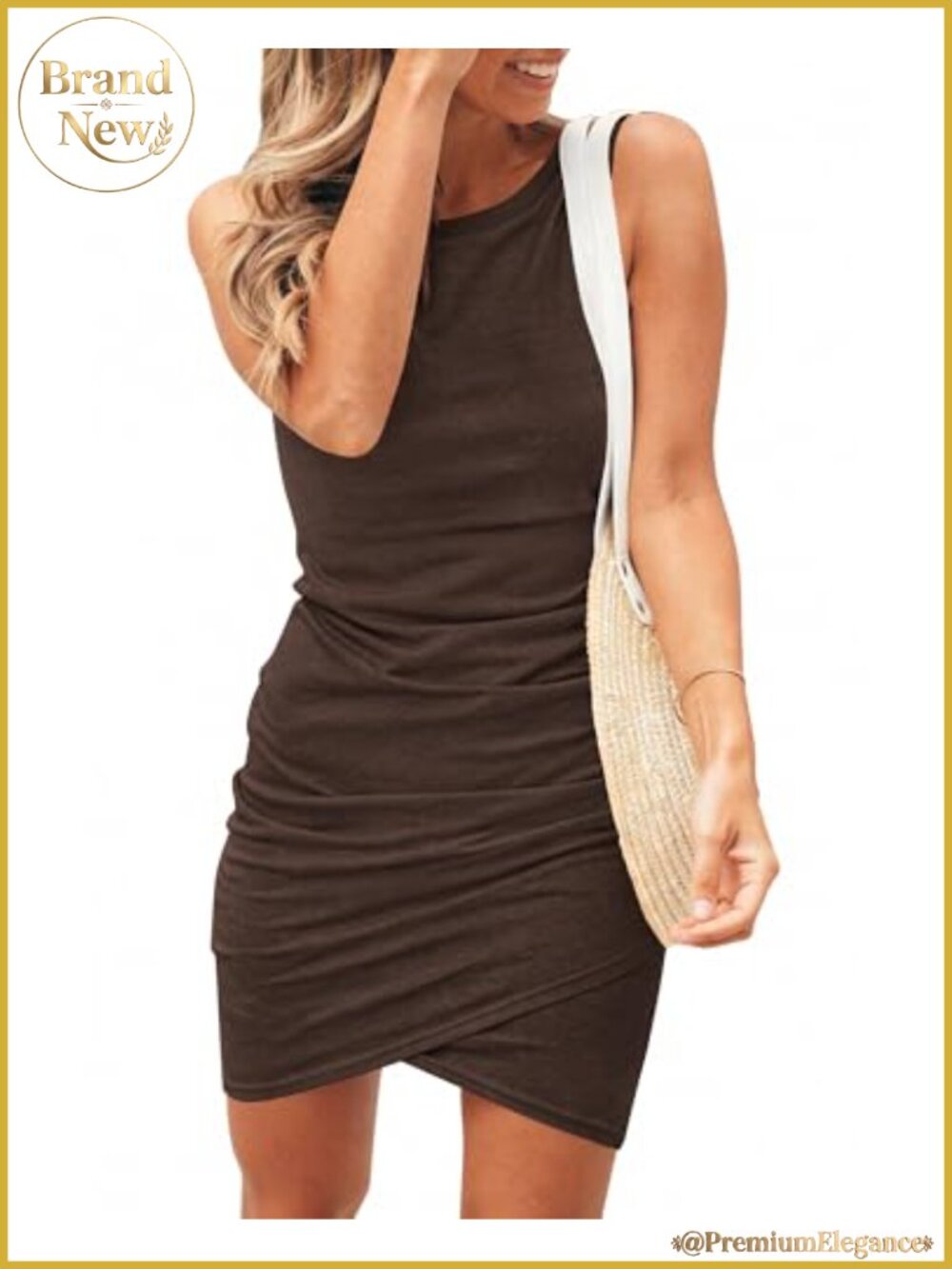 Sleeveless Ruched Bodycon Mini Dress Crew Neck Casual